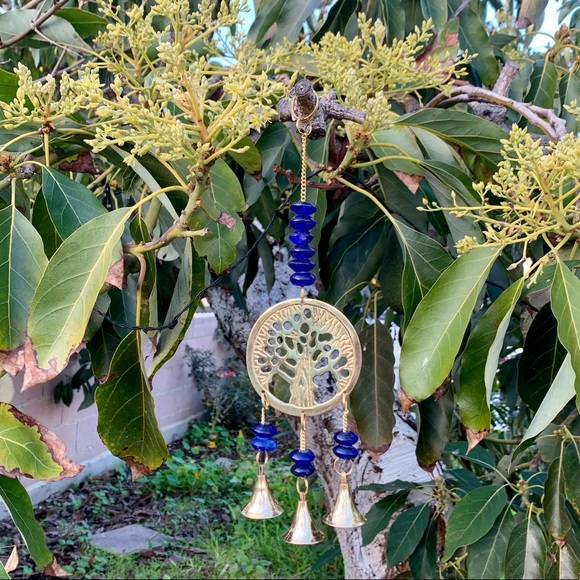 Cobalt Blue Tree of Life Small Wind Chime Sun Catcher Glass Beads & Brass Bells - Picture 10 of 10